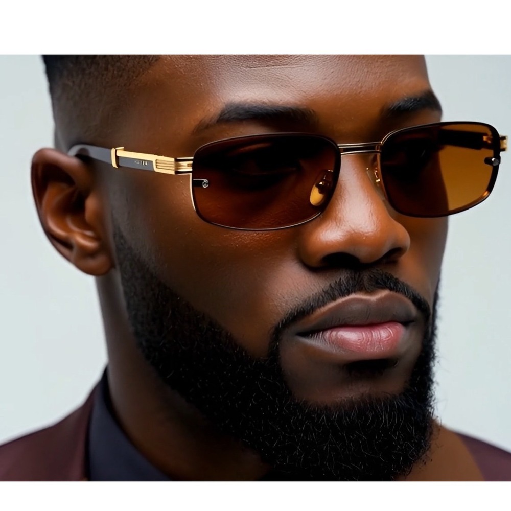 Sunglasses Square Retro Gold Frame‎ Brown Lens Wood Arms Vintage Style Hip Hop